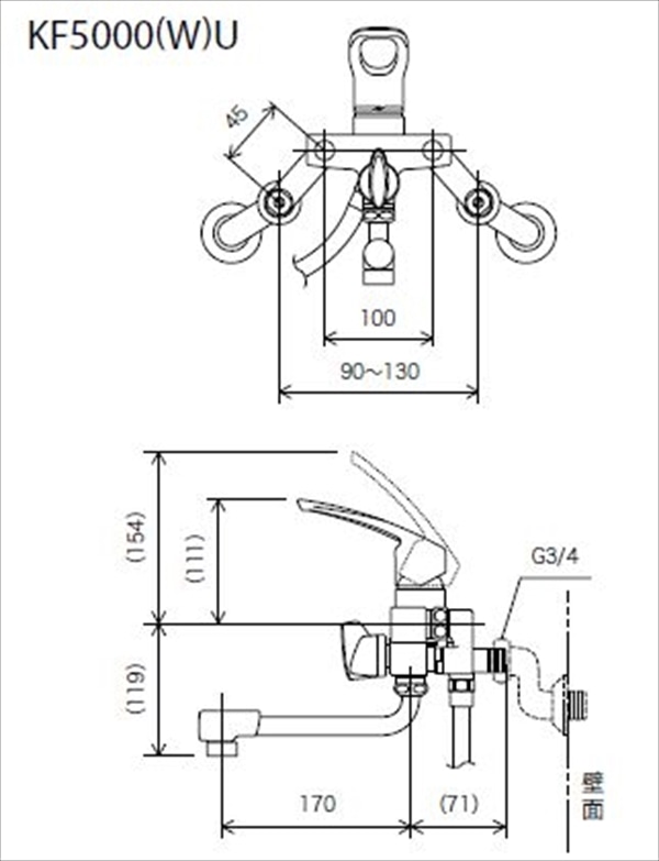 58％以上節約 KF5000U KVK シングルレバー式シャワー 取替専用水栓 一般地用