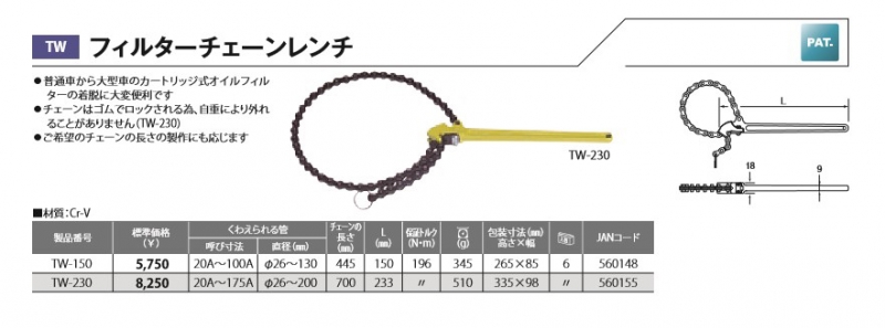 フィルターチェーンレンチ Tw 配管部品の通販店のダンドリープロ