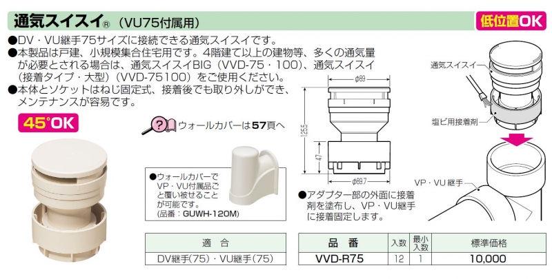 通気スイスイ(R)(VU75付属用) VVD-R75 | 配管部品の通販店のダンドリープロ