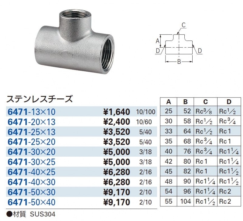カクダイ KAKUDAI 6471-30x20 ステンレスチーズ 6471-30x20 ステンレスチーズ 6471-30X20 配管資材・水道材料カクダイ